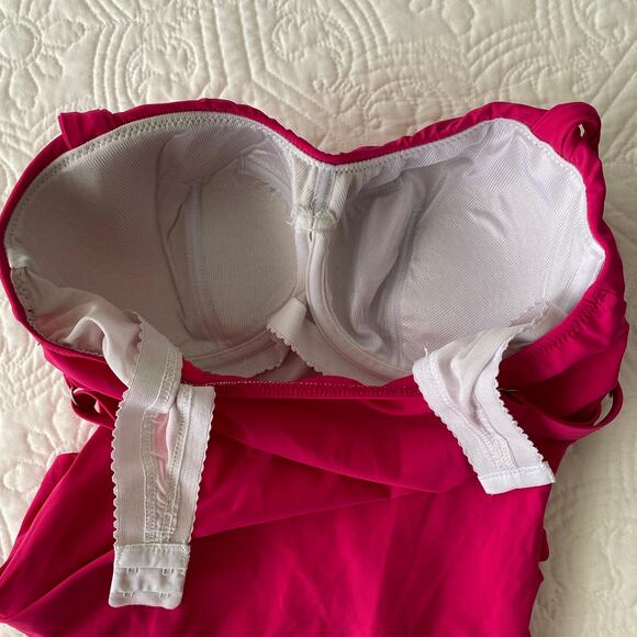 Profile by Gottex Ruched Front Tankini Top Hot Pink Underwire 32D Swimwear - Picture 3 of 4